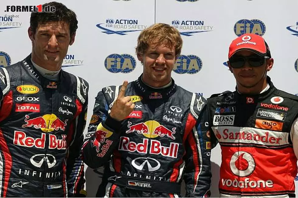 Foto zur News: Mark Webber, Sebastian Vettel und Lewis Hamilton
