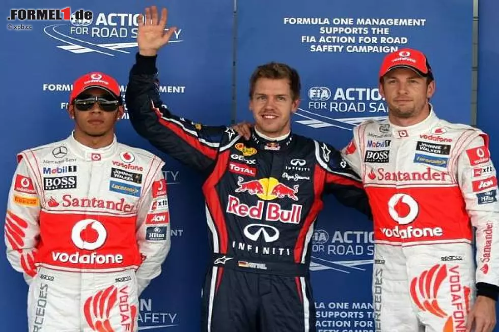 Foto zur News: Lewis Hamilton, Sebastian Vettel, Jenson Button