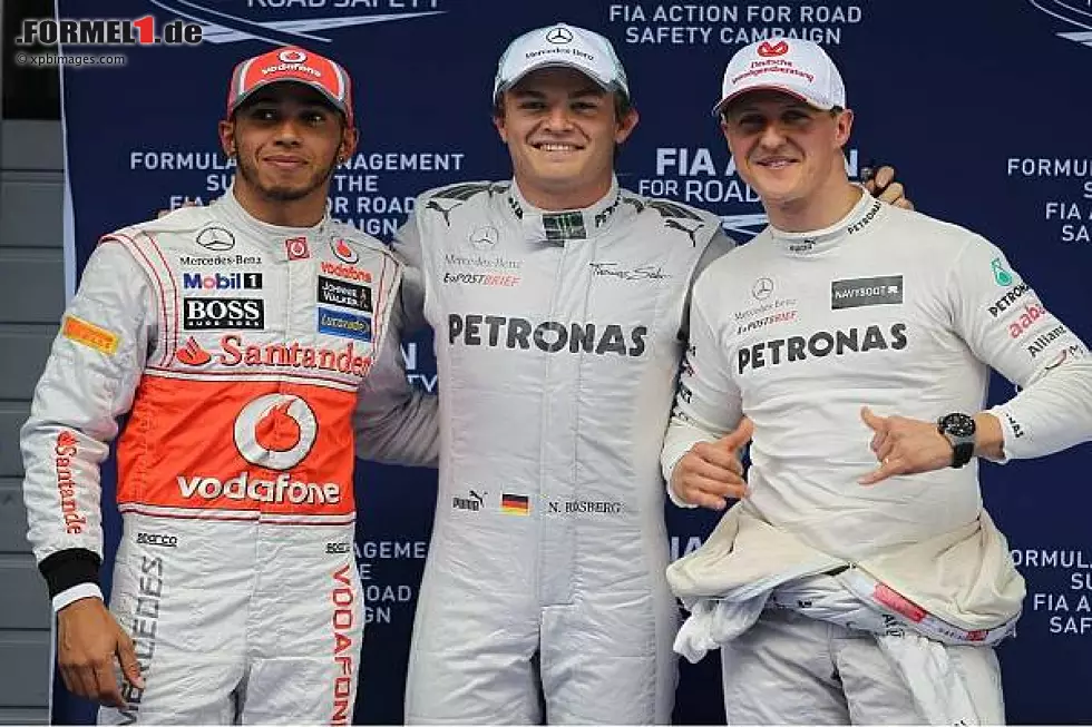 Foto zur News: Lewis Hamilton, Nico Rosberg, Michael Schumacher